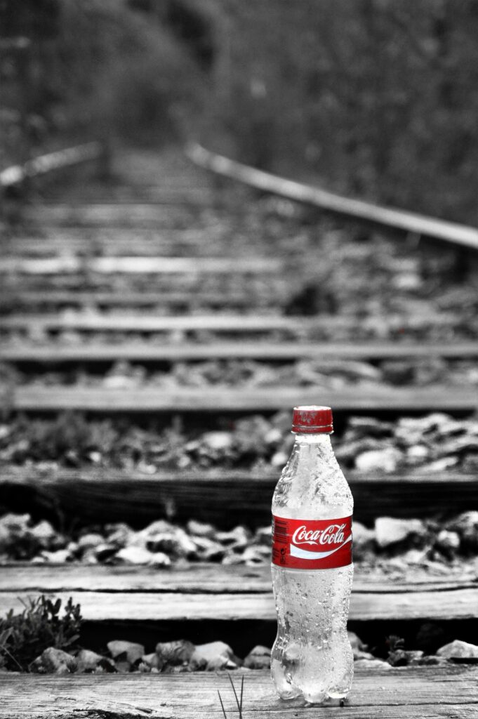 Coca-Cola plastic bottles ready for recycling.