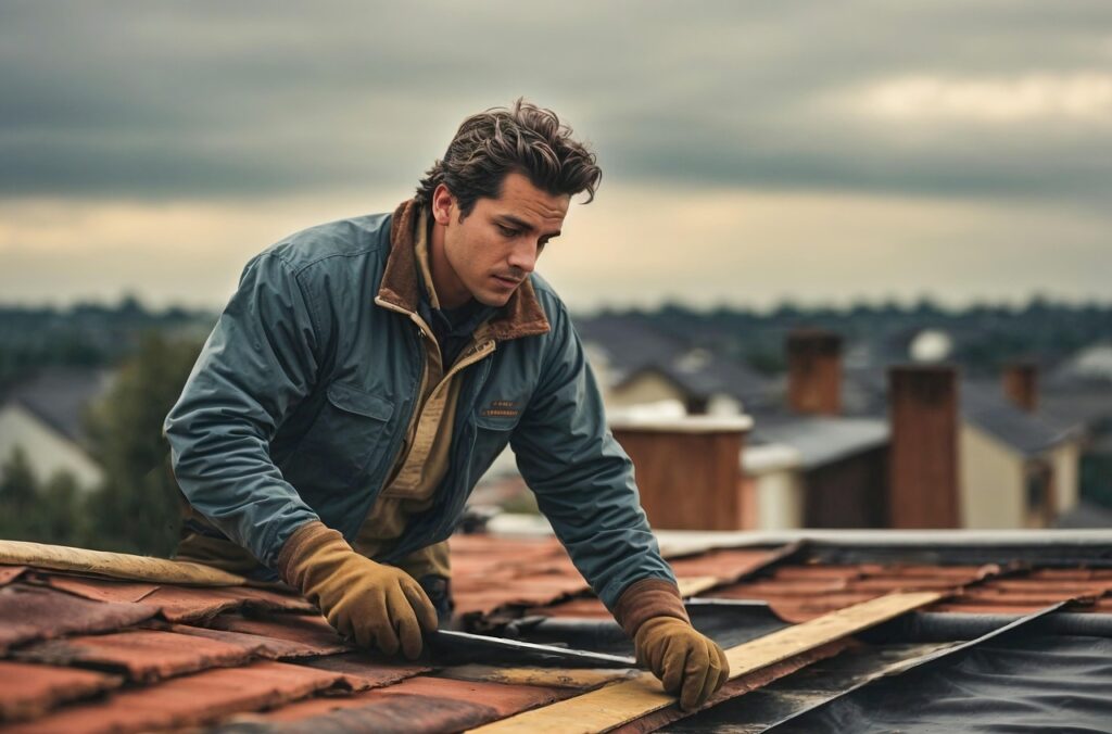 Metal Roof Repair Contractor repairing roof